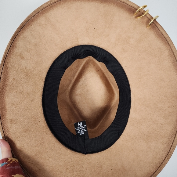 Light Tan Faux Suede Sun Hat with Crystal Gem and Fabric Band - Picture 10 of 10